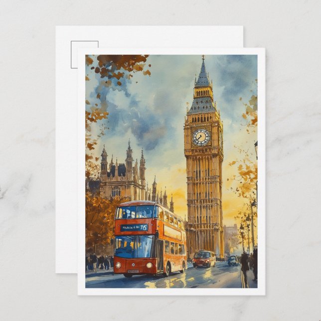 Big Ben London England Vintage Travel Illustration Postkarte (Vorne/Hinten)