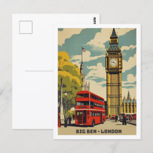 Big Ben London Fame Vintage Travel Place Postkarte