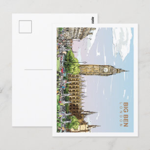 Big Ben London Famous Travel Place Illustration Postkarte