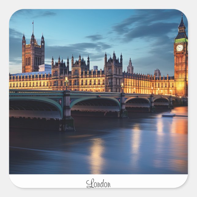 Big Ben, London. Quadratischer Aufkleber (Vorderseite)