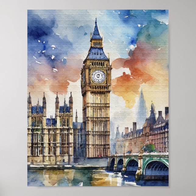 Big Ben London Watercolor Art Print Poster (Vorne)