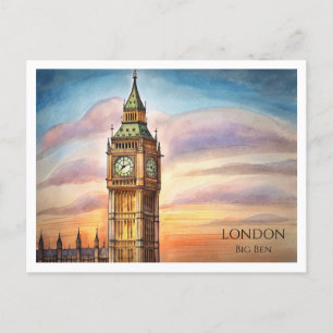 Big Ben London Watercolor Postcard UK Travel Art Feiertagspostkarte