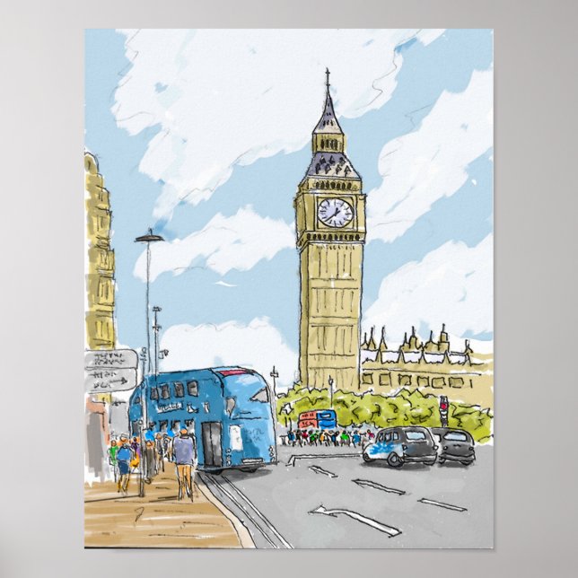 Big Ben London Watercolor Poster (Vorne)