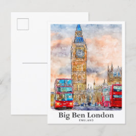 Big Ben London Watercolor Sketch Hand Drawn Postkarte