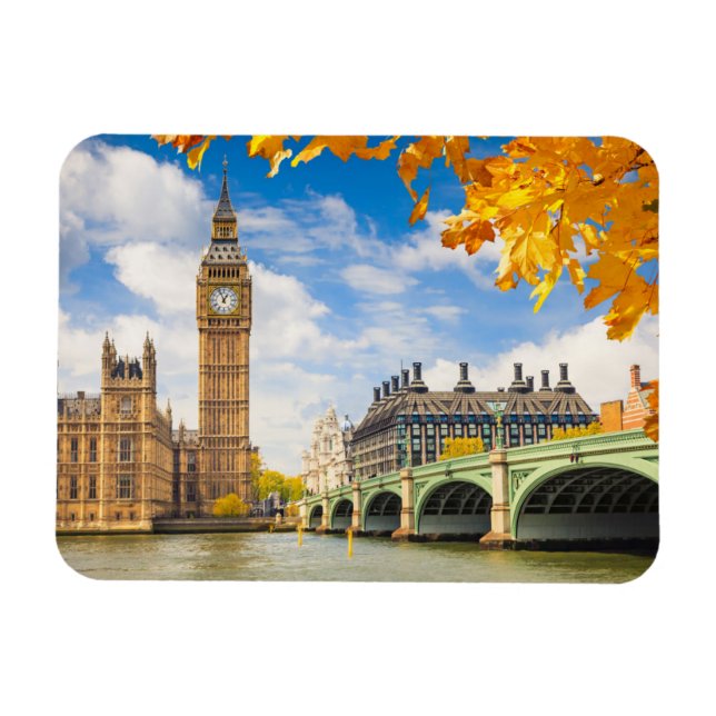 Big Ben mit Autumn Leaves, London Magnet (Horizontal)