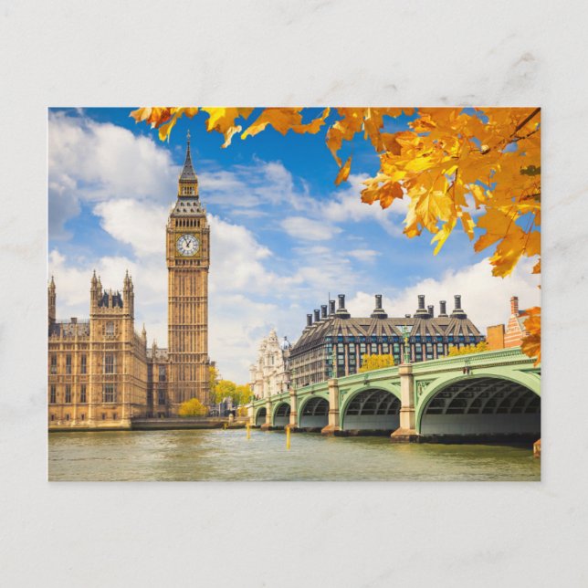 Big Ben mit Autumn Leaves, London Postkarte (Vorderseite)