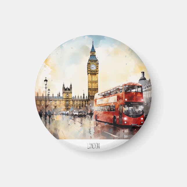 Big Ben und Red Bus in London Magnet (Vorne)
