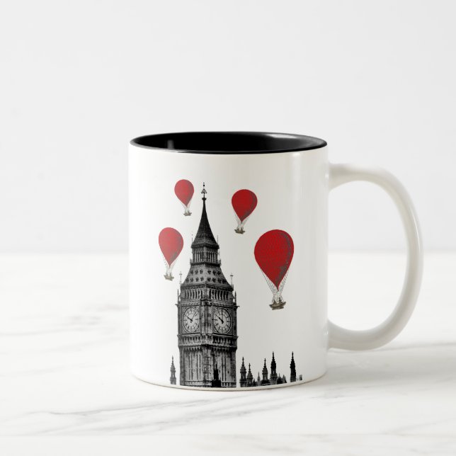 Big Ben und Red Hot Air Balloons 2 Zweifarbige Tasse (Rechts)
