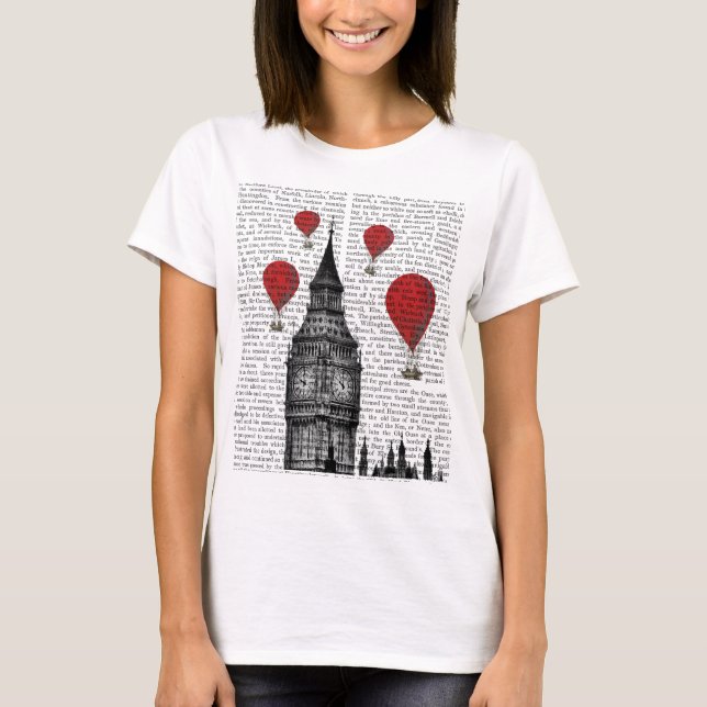 Big Ben und Red Hot Air Balloons T-Shirt (Vorderseite)