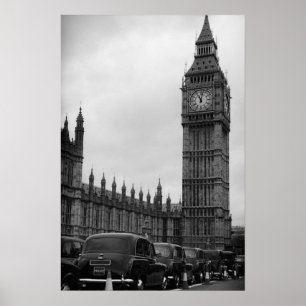 Big Ben und Taxi in schwarz-weiß Plakat