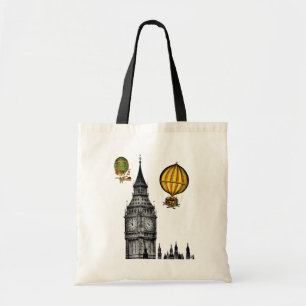 Big Ben und Vintage Heißluft-Ballone Tragetasche