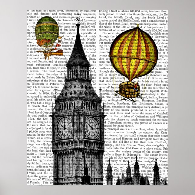 Big Ben und Vintage Heißluftballons Poster (Vorne)