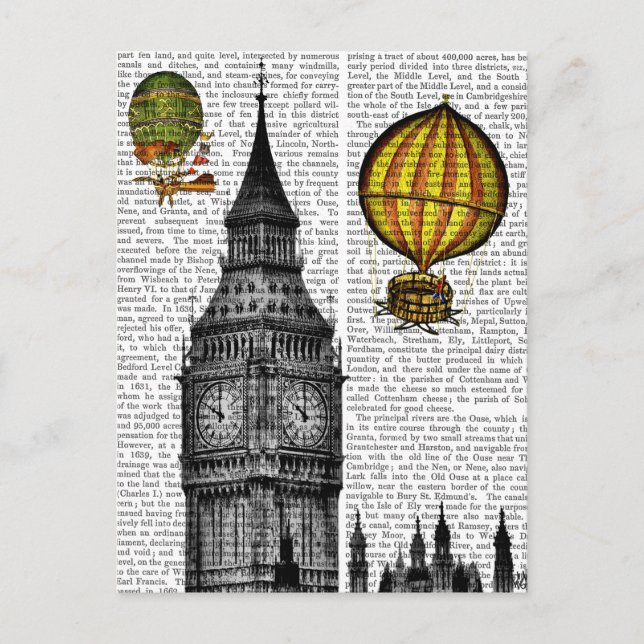 Big Ben und Vintage Heißluftballons Postkarte (Vorderseite)