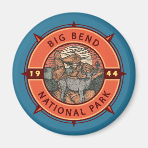 Big Bend Nationalpark Elk Retro Kompass Emblem Magnet