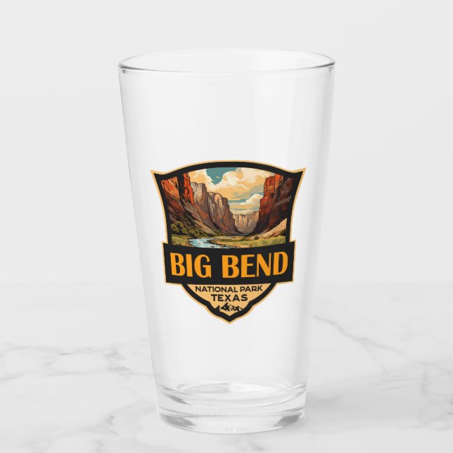 Big Bend Nationalpark Illustration Retro Abzeichen Glas (Vorderseite)