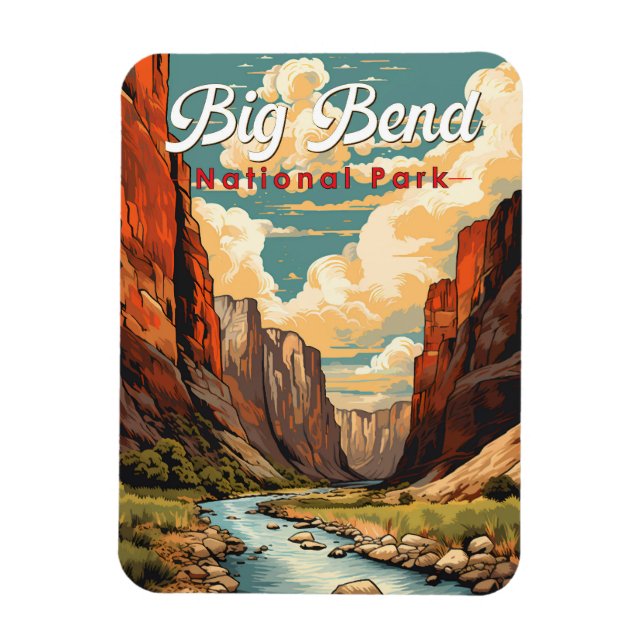 Big Bend Nationalpark Illustration Retro Magnet (Vertikal)