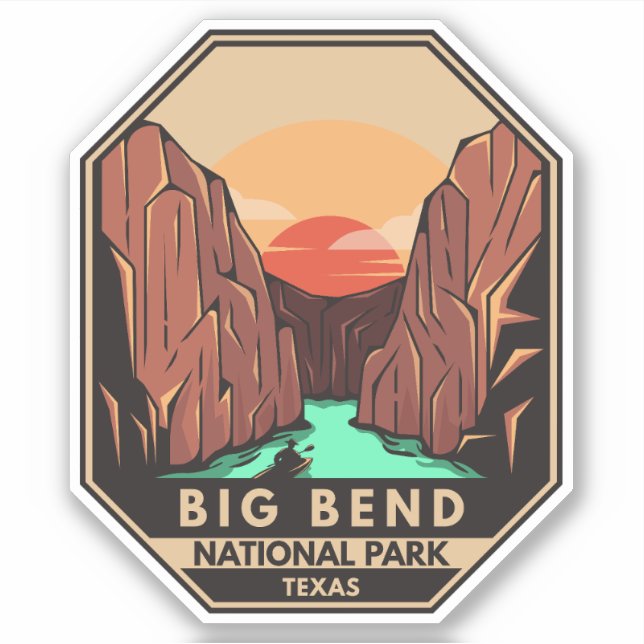 Big Bend Nationalpark Kayak Retro Emblem Aufkleber (Vorderseite)