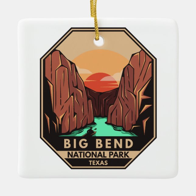 Big Bend Nationalpark Kayak Retro Emblem Keramikornament (Vorderseite)