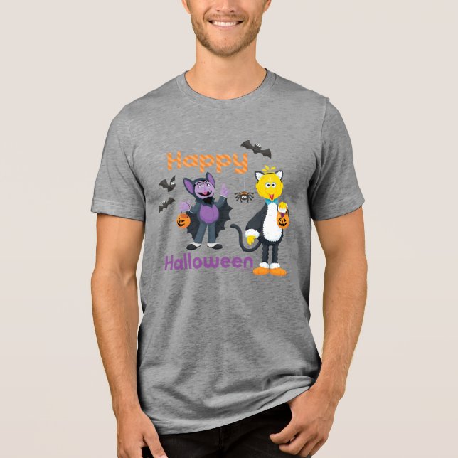 Big Bird und Count | Happy Halloween Tri-Blend Shirt (Vorderseite)