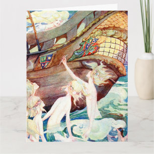 Big Birthday Mermaids Schwestern und Schiff Karte