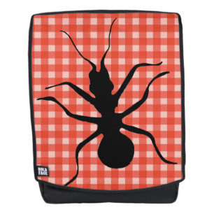Big Black Ant Illustration on Red White Kariert Rucksack