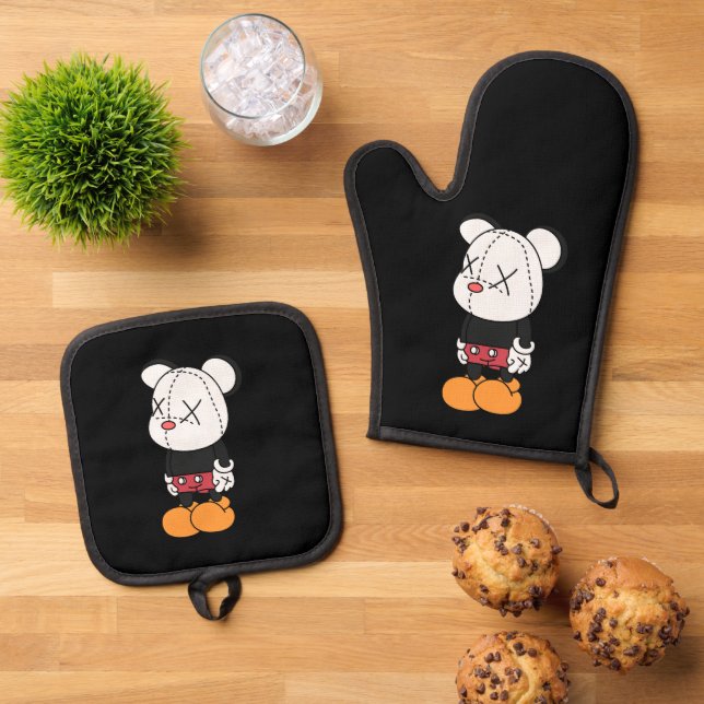 Big black-eared mouse ofenhandschuh & Topflappen-Set (Oben Unten)