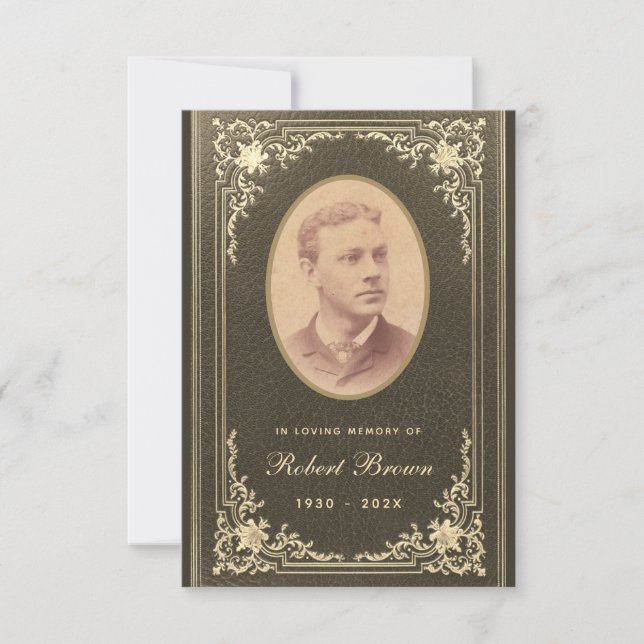 Big Black Gold Foto Beerdigung Gedenkkarte Einladung (Vorderseite)
