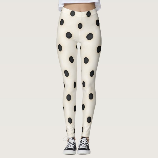 Big Black Polka Punkte auf antiken Weiß Leggings (Vorderseite)