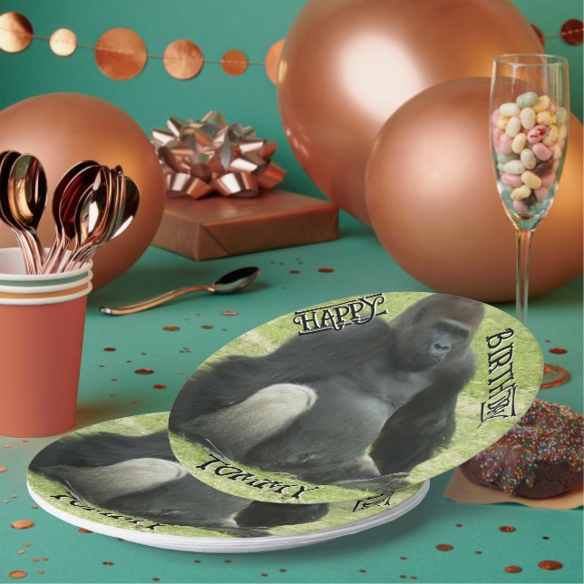 Big Black Sitting Gorilla Pappteller (Multi)