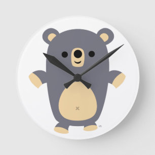 Big Blue Cartoon Bärenhalterung Runde Wanduhr
