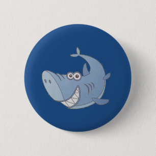 Big Blue Cartoon Shark Button