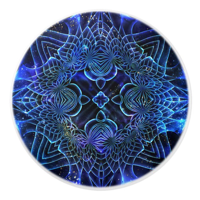 Big Blue Electric Galactic Geometry Keramikknauf (Vorderseite)