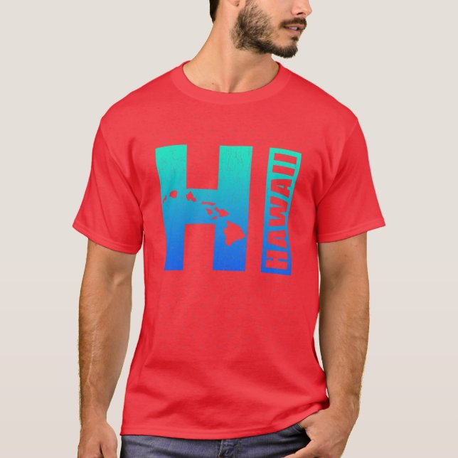 Big Blue Hawaii gestörtes Design T-Shirt (Vorderseite)