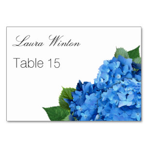 Big Blue Hydrangea Custom Escort Cards Tischnummer
