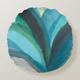 Big Blue Leaf I Rundes Kissen