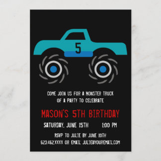 Big Blue Monster Truck Geburtstagsparty Einladunge Einladung