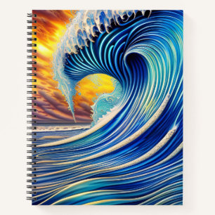 Big Blue Ocean Wave über Sunset Sky Notizbuch