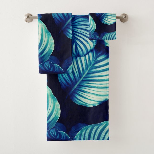 Big Blue Tropical Blätter Badezimmer Handtücher (Insitu)