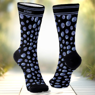 Big Blueberry Muster Personalisiert Name Black Blu Socken