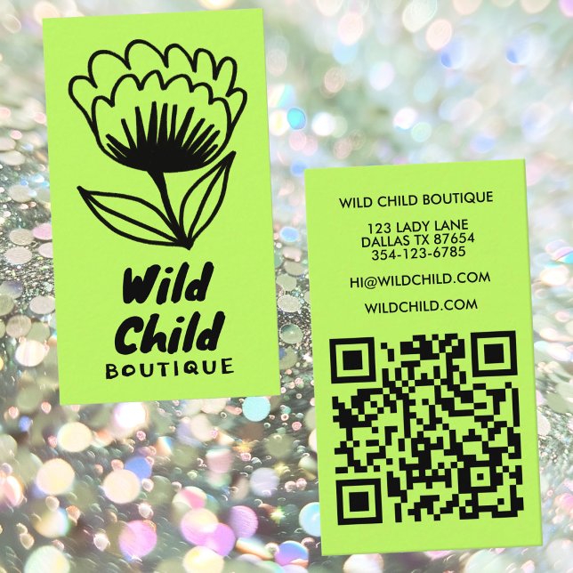 BIG BOLD BLOOM Rustikaler Minimal-QR-Code Visitenkarte (BIG BOLD BLOOM Rustic Minimal Floral QR code Business Card
)