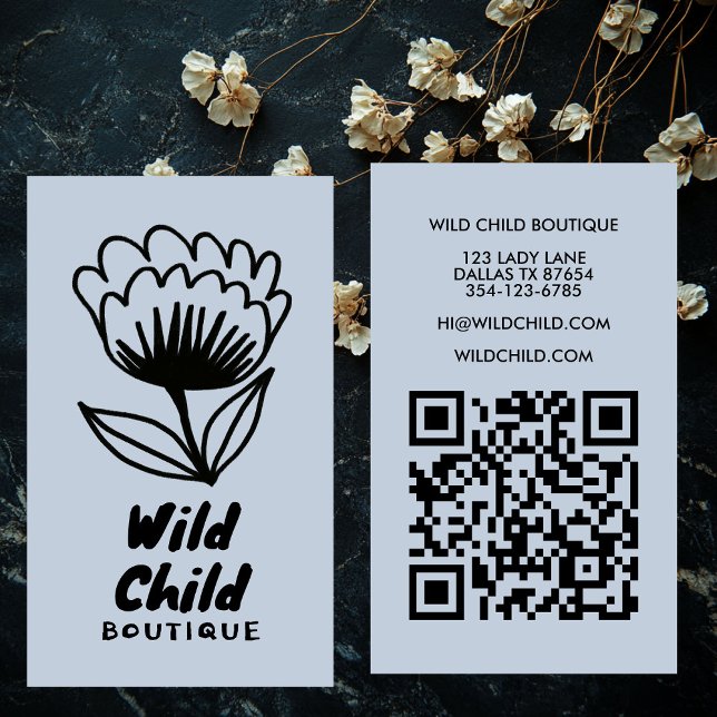 BIG BOLD BLOOM Rustikaler Minimal-QR-Code Visitenkarte (BIG BOLD BLOOM Rustic Minimal Floral QR code Business Card
)