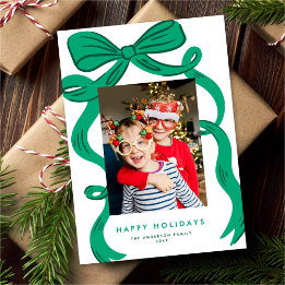 Big Bold Bright Green Bow Christmas Photo Feiertagskarte
