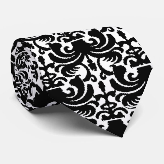 Big Bold Damask (schwarz) Krawatte (Gerollt)