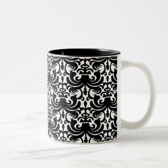 Big Bold Damask (schwarz) Zweifarbige Tasse (Rechts)