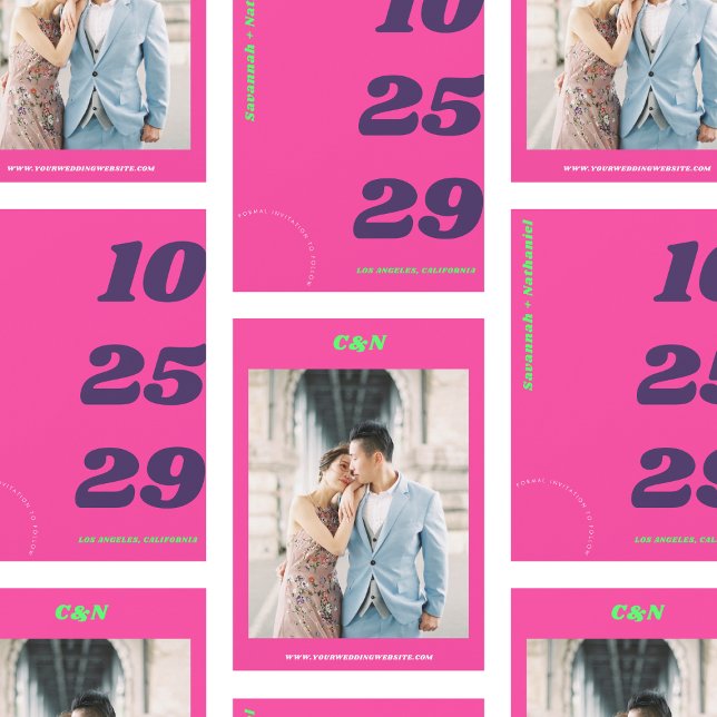 Big & Bold Date Hot Pink Retro Foto Hochzeit Save The Date (Von Creator hochgeladen)