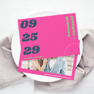 Big Bold Date Hot Pink Retro Foto Website Hochzeit Save The Date