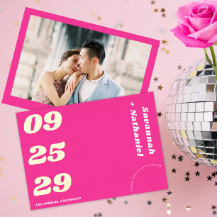 Big Bold Date Hot Pink Retro Real Foil Hochzeit Folieneinladung