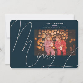 Big Bold Fun Navy Blue Script Merry Holiday Feiertagskarte