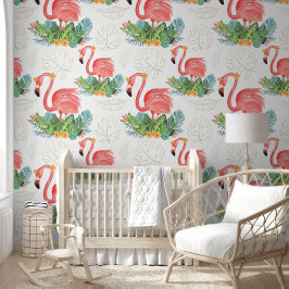 Big Bold Pink Flamingo Tropical Pattern Tapete