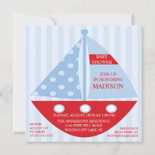 Big Bold Red Blue SAILBOAT Boy Baby Dusche Einladung